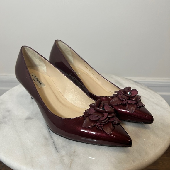 L.K. BENNETT Patent Bordeaux Kitten Heels - Picture 1 of 7